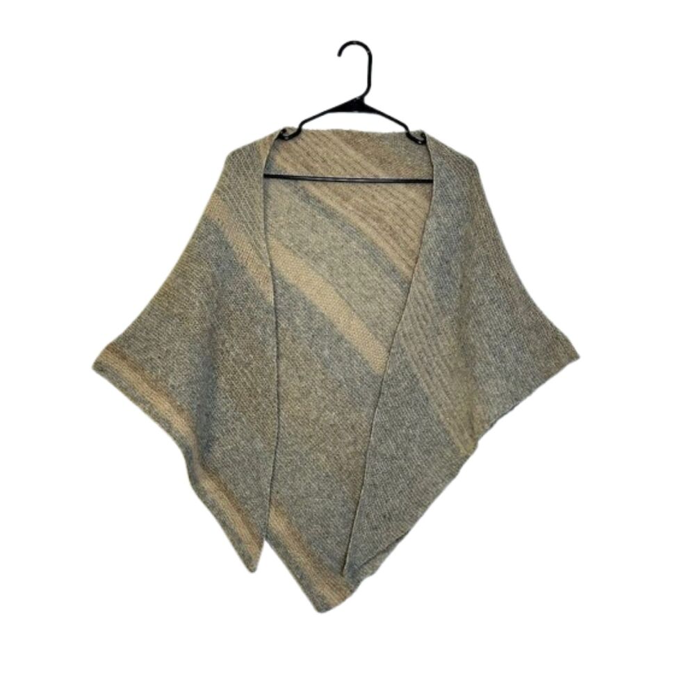 Knitted Wool Triangle Shaw Wrap Textured Women Stripped Beige Grey Asymmetrical